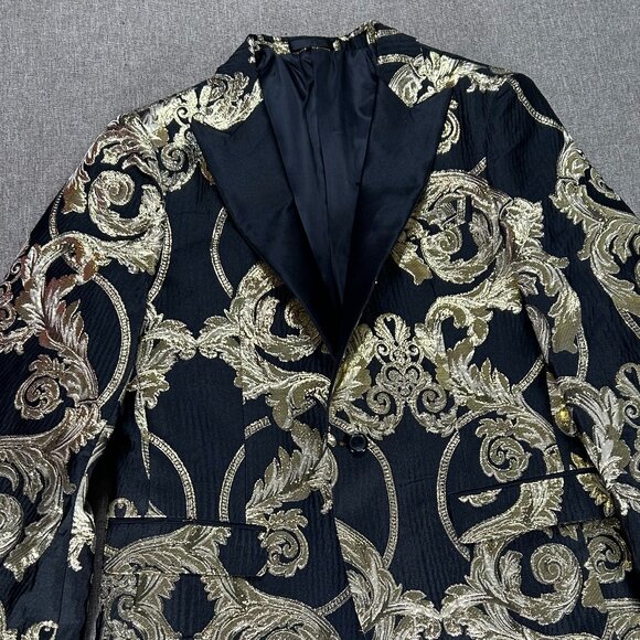 Cielo Single Breasted Blazer Tuxedo Jacket Men's 40R Black Gold Floral NWT - Picture 6 of 13